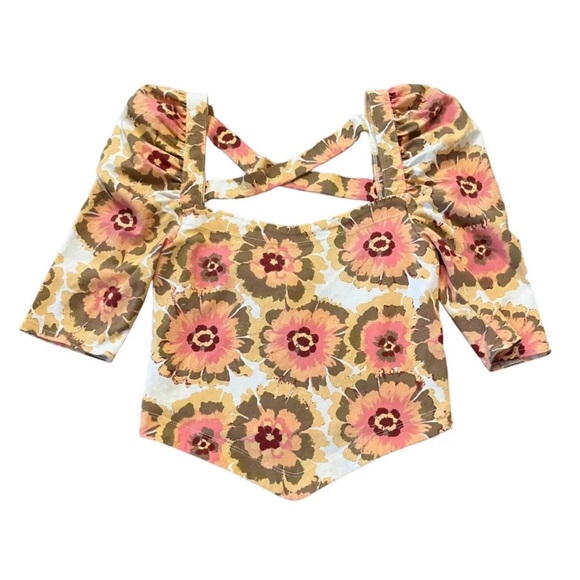 Free People Give Me More Women’s Short Sleeve Crop Top Floral Print Size XS - Picture 3 of 10
